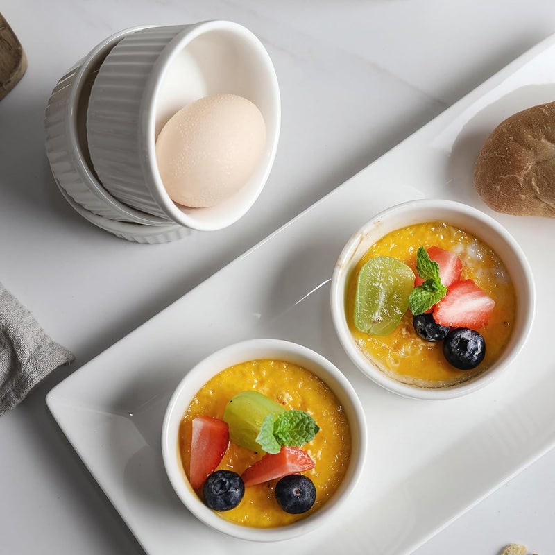 Feenmai Ramekins 6 oz Creme Brulee Ramekins Oven Safe Bowls Set of 6 Small Ceramic Baking Bowls Porcelain Pudding Custard Souffle Bowls Dipping Sauce Bowls White Kitchen Remekins for Baking - Image 3